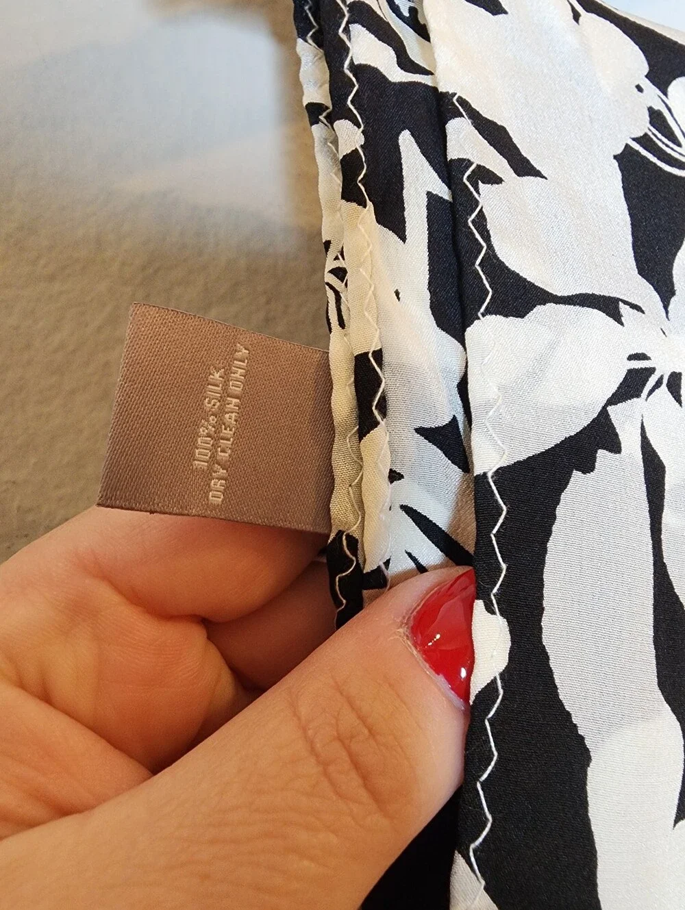 J. Jill 100% Silk Infinity Scarf Black White Floral